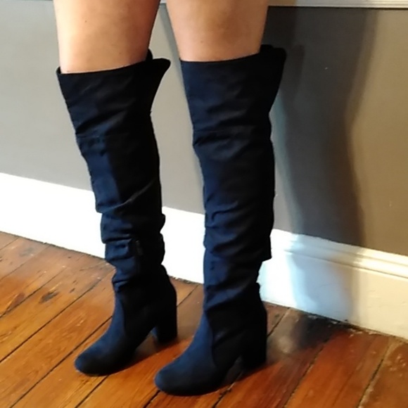 navy blue thigh boots